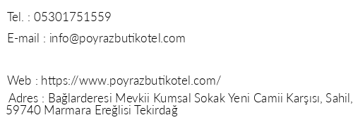 Poyraz Butik Hotel telefon numaralar, faks, e-mail, posta adresi ve iletiim bilgileri